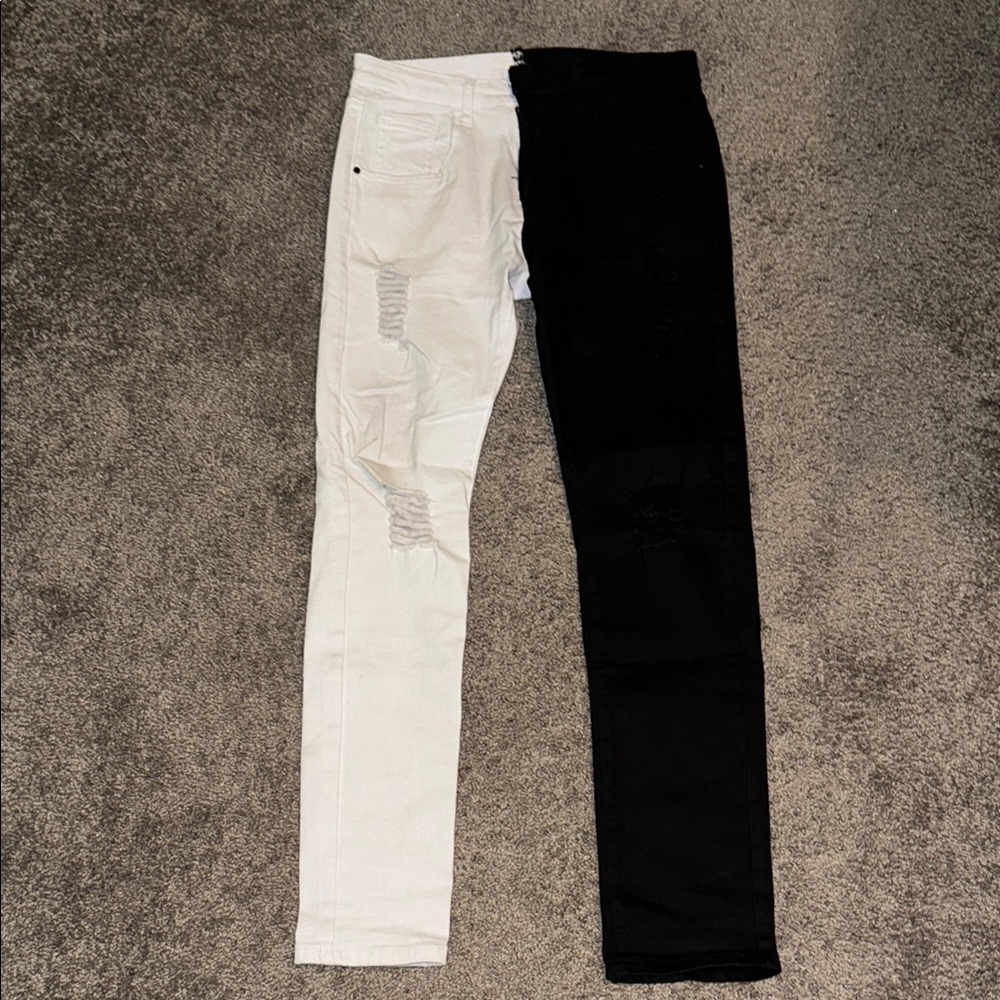 Black and White Split Jeans